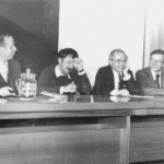 Пятидесятилетие А.П. Ершова, слева направо: И.В. Поттосин, А.С. Нариньяни, А.П. Ершов, В.Е. Котов, 1981 г.